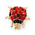 Tiny Red, Black Austrian Crystal Ladybug Brooch In Gold Plating - 20mm Length - view 3