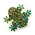 Tiny Olive, Green Austrian Crystal Frog Brooch In Gold Plating - 20mm Width