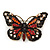 Small Black, Orange, Red, Milky White Austrian Crystal 'Tiger' Butterfly Brooch In Gold Plating - 37mm Width