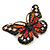 Small Black, Orange, Red, Milky White Austrian Crystal 'Tiger' Butterfly Brooch In Gold Plating - 37mm Width - view 3