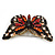 Small Black, Orange, Red, Milky White Austrian Crystal 'Tiger' Butterfly Brooch In Gold Plating - 37mm Width - view 4