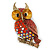 Brick Red, Burgundy, AB Swarovski Crystal Owl Brooch/ Pendant In Gold Plating - 40mm Length
