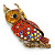 Brick Red, Burgundy, AB Swarovski Crystal Owl Brooch/ Pendant In Gold Plating - 40mm Length - view 5