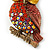 Brick Red, Burgundy, AB Swarovski Crystal Owl Brooch/ Pendant In Gold Plating - 40mm Length - view 4