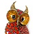 Brick Red, Burgundy, AB Swarovski Crystal Owl Brooch/ Pendant In Gold Plating - 40mm Length - view 2