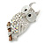 Clear, AB Swarovski Crystal Owl Brooch/ Pendant In Rhodium Plating - 40mm Length - view 4