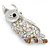 Clear, AB Swarovski Crystal Owl Brooch/ Pendant In Rhodium Plating - 40mm Length - view 7