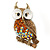 Topaz, AB Swarovski Crystal Owl Brooch/ Pendant In Gold Plating - 40mm Length