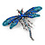 Azure, Teal, Sky, Sapphire Blue Austrian Crystal Dragonfly Brooch In Antique Silver Tone - 70mm Across - view 4