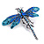 Azure, Teal, Sky, Sapphire Blue Austrian Crystal Dragonfly Brooch In Antique Silver Tone - 70mm Across - view 6