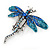 Azure, Teal, Sky, Sapphire Blue Austrian Crystal Dragonfly Brooch In Antique Silver Tone - 70mm Across - view 15