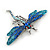 Azure, Teal, Sky, Sapphire Blue Austrian Crystal Dragonfly Brooch In Antique Silver Tone - 70mm Across - view 5