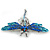 Azure, Teal, Sky, Sapphire Blue Austrian Crystal Dragonfly Brooch In Antique Silver Tone - 70mm Across - view 7