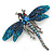 Azure, Teal, Sky, Sapphire Blue Austrian Crystal Dragonfly Brooch In Antique Silver Tone - 70mm Across - view 12