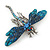 Azure, Teal, Sky, Sapphire Blue Austrian Crystal Dragonfly Brooch In Antique Silver Tone - 70mm Across - view 10