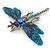 Azure, Teal, Sky, Sapphire Blue Austrian Crystal Dragonfly Brooch In Antique Silver Tone - 70mm Across - view 13