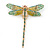 Olive, Teal, Pale Green Austrian Crystal Dragonfly Brooch With Moving Tail In Gold Plating - 80mm - view 8