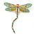Olive, Teal, Pale Green Austrian Crystal Dragonfly Brooch With Moving Tail In Gold Plating - 80mm - view 9