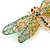 Olive, Teal, Pale Green Austrian Crystal Dragonfly Brooch With Moving Tail In Gold Plating - 80mm - view 3