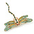Olive, Teal, Pale Green Austrian Crystal Dragonfly Brooch With Moving Tail In Gold Plating - 80mm - view 6