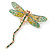 Olive, Teal, Pale Green Austrian Crystal Dragonfly Brooch With Moving Tail In Gold Plating - 80mm - view 2