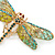 Olive, Teal, Pale Green Austrian Crystal Dragonfly Brooch With Moving Tail In Gold Plating - 80mm - view 4