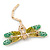 Olive, Teal, Pale Green Austrian Crystal Dragonfly Brooch With Moving Tail In Gold Plating - 80mm - view 5