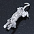 Clear Austrian Crystal Cat Brooch/ Pendant In Rhodium Plating - 50mm L - view 6