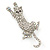 Clear Austrian Crystal Cat Brooch/ Pendant In Rhodium Plating - 50mm L