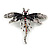 Black, Hematite, AB Crystal Dragonfly Brooch In Antique Silver Tone Metal - 70mm Across - view 5