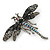 Black, Hematite, AB Crystal Dragonfly Brooch In Antique Silver Tone Metal - 70mm Across - view 7