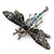 Black, Hematite, AB Crystal Dragonfly Brooch In Antique Silver Tone Metal - 70mm Across - view 9