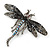 Black, Hematite, AB Crystal Dragonfly Brooch In Antique Silver Tone Metal - 70mm Across - view 3