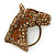 Vintage Inspired Topaz, Amber Austrian Crystal Horse Head Brooch/ Pendant In Antique Gold Tone - 30mm L - view 2