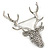 Large Clear Austrian Crystal Stag Head Brooch In Rhodium Plating - 70mm Length - view 2
