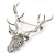 Large Clear Austrian Crystal Stag Head Brooch In Rhodium Plating - 70mm Length - view 3