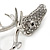 Large Clear Austrian Crystal Stag Head Brooch In Rhodium Plating - 70mm Length - view 5