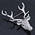 Large Clear Austrian Crystal Stag Head Brooch In Rhodium Plating - 70mm Length