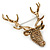 Large Topaz Coloured Austrian Crystal Stag Head Brooch In Antique Gold Tone - 70mm Length - view 7