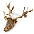 Large Topaz Coloured Austrian Crystal Stag Head Brooch In Antique Gold Tone - 70mm Length