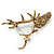 Large Topaz Coloured Austrian Crystal Stag Head Brooch In Antique Gold Tone - 70mm Length - view 5