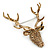 Large Topaz Coloured Austrian Crystal Stag Head Brooch In Antique Gold Tone - 70mm Length - view 9