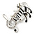 Black, White Enamel, Austrian Crystal Musical Notes Brooch In Silver Tone - 65mm L - view 5