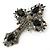 Statement Black, Hematite Austrian Crystal Cross Brooch/ Pendant In Gunmetal - 85mm Length - view 2