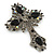 Statement Black, Hematite Austrian Crystal Cross Brooch/ Pendant In Gunmetal - 85mm Length - view 4