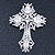 Statement Clear Austrian Crystal Cross Brooch/ Pendant In Silver Tone Metal - 85mm Length
