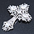 Statement Clear Austrian Crystal Cross Brooch/ Pendant In Silver Tone Metal - 85mm Length - view 3