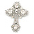Statement Clear Austrian Crystal Cross Brooch/ Pendant In Silver Tone Metal - 85mm Length - view 2