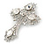 Statement Clear Austrian Crystal Cross Brooch/ Pendant In Silver Tone Metal - 85mm Length - view 6
