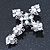 Victorian Clear, AB Austrian Crystal Cross Brooch/ Pendant In Silver Tone Metal - 58mm Length - view 2